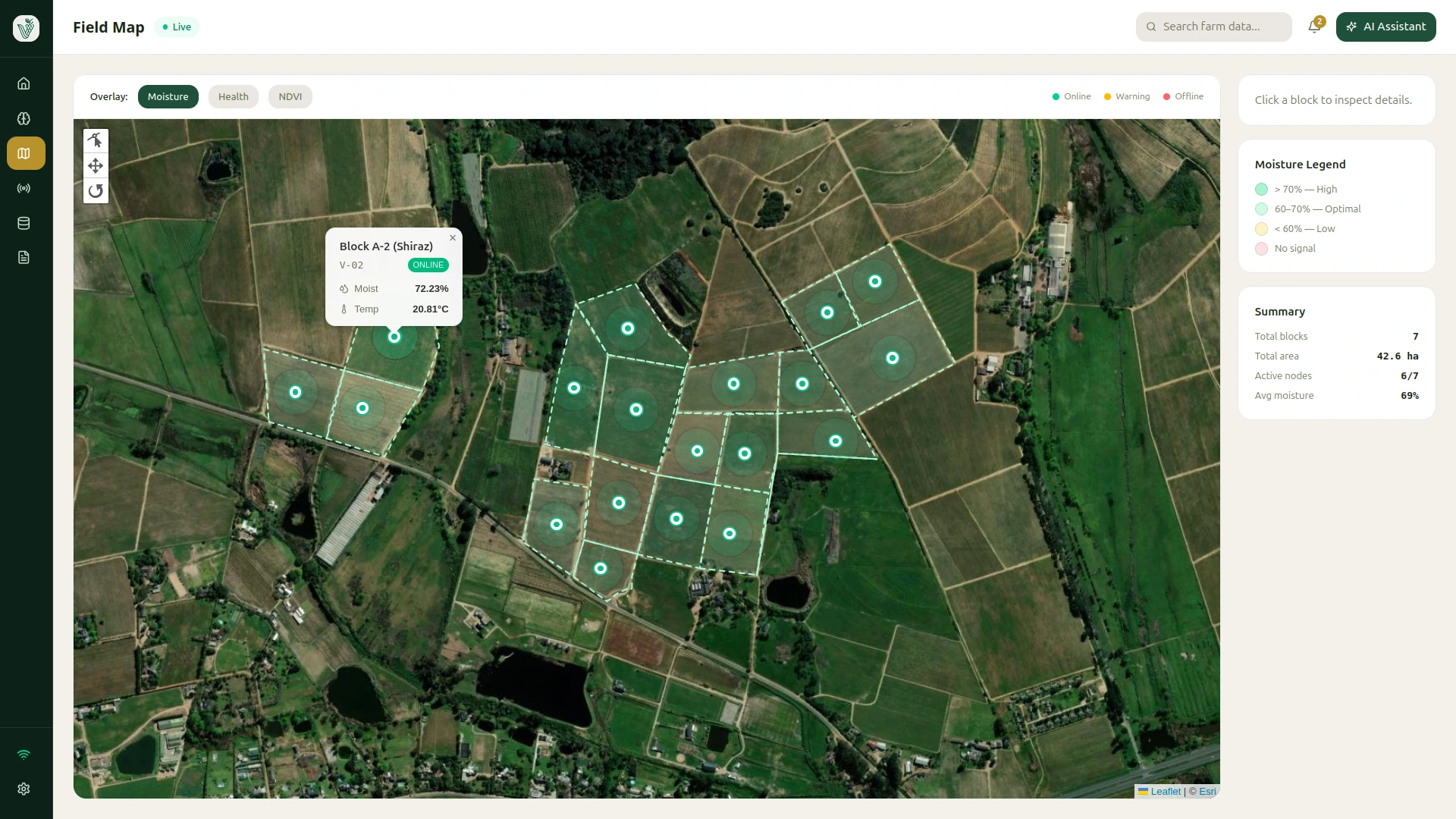 Véraison Intelligence Portal displaying microclimate mapping and field data